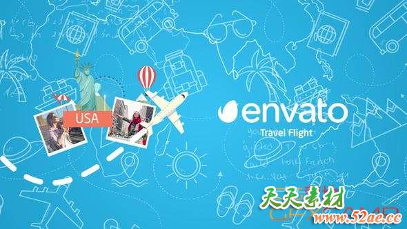 AE模板-卡通旅游景点照片展示片头 Travel Flight Logo-天天素材网