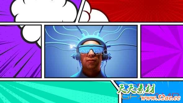 AE模板-卡通漫画分镜头视频转场 Comic Panel Transitions-天天素材网