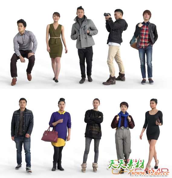 10个亚洲人物角色3D模型 AXYZ Design – MeMsS007HD2 – Ready-Posed 3D Humans – Asian-天天素材网