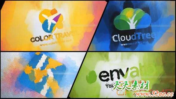 AE模板-水彩笔刷绘制Logo动画 Watercolor and Paint Logo-天天素材网