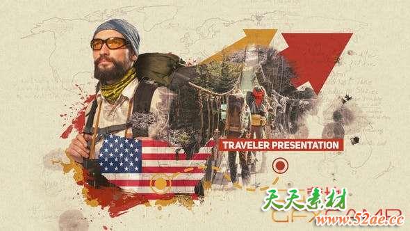 AE模板-水墨遮罩旅游照片开场 Traveler Presentation-天天素材网