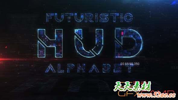 AE模板-科技感英文字母表动画 Futuristic HUD Alphabet-天天素材网
