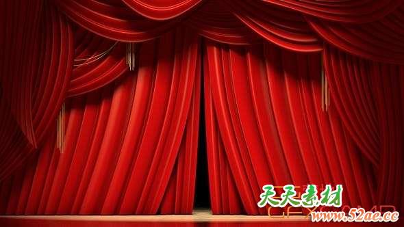 红幕布拉开视频素材 Red Stage Curtains Opening-天天素材网