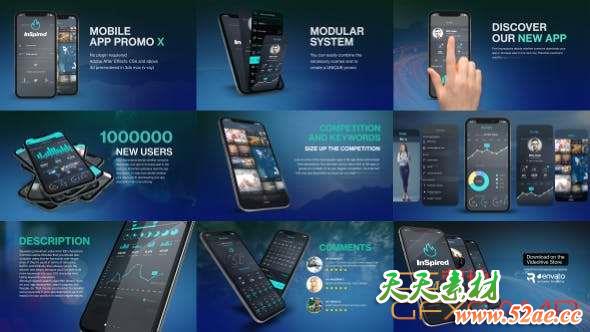 AE模板-iPhoneX手机商务场景APP宣传动画 App Promo Kit X-天天素材网