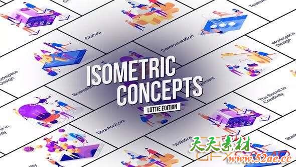 AE模板-等距三维扁平化概念场景MG动画 Isometric Concept – Lottie Edition-天天素材网