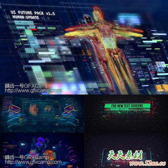 AE模板-科技感人体医学军事HUD指示线标题界面UI动画元素V1.5-天天素材网