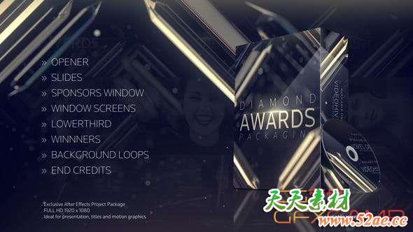 AE模板-水晶背景颁奖典礼晚会介绍宣传片头 Diamond Awards Packaging-天天素材网
