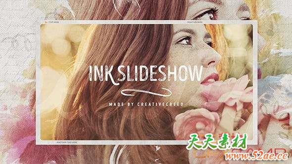 AE模板-唯美水墨遮罩婚礼回忆照片相册幻灯片开场 Ink Slideshow – Romantic Memories – Wedding Photo Album – Vintage Opener-天天素材网