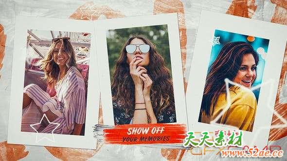 AE模板-笔刷遮罩夏天照片展示片头 Summer Photo Slideshow – Happy Moments-天天素材网