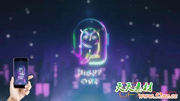 AE模板-彩色霓虹灯描边Logo动画 Night City Logo Reveal-天天素材网