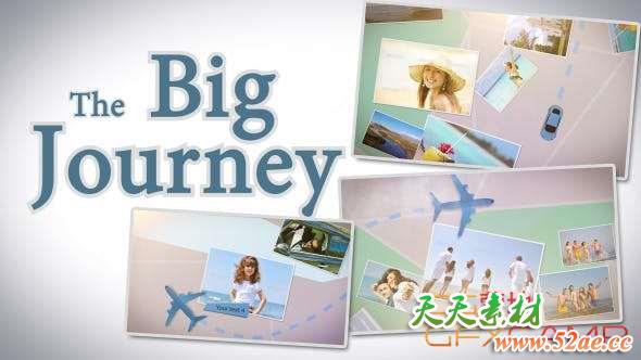 AE模板-飞机线路旅游照片相册片头 The Big Journey-天天素材网