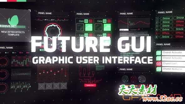 AE模板-复古科技感HUD元素动画 HUD and GUI-天天素材网