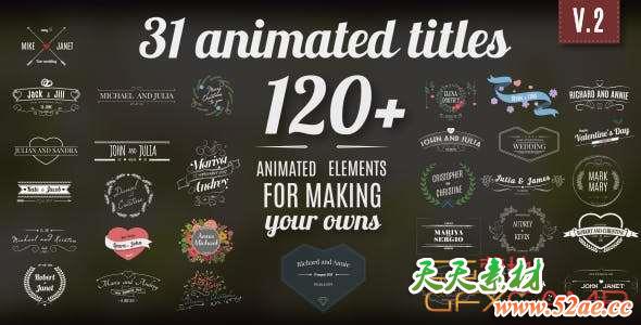 AE模板+PR预设-31组婚礼文字标题字幕动画 Vintage Romantic Wedding Titles Pack 2-天天素材网