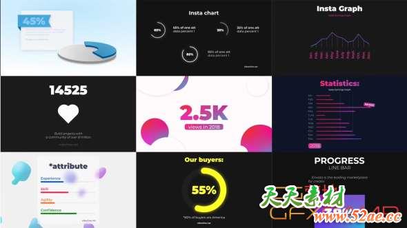 AE模板-扁平化简单信息数据动画 Easy Infographic-天天素材网