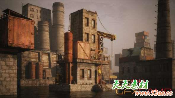 荒芜之地废墟工厂场景3D模型 Kitbash3d – Wasteland (C4D/MAX/OBJ/FBX/Blender格式)-天天素材网