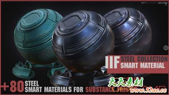 Substance Painter钢铁材质预设 Artstation Marketplace – llF Steel Collection +80 Smart Materials SP-天天素材网