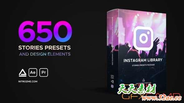 AE脚本-INS竖屏网络视频包装工具包 Instagram Library Stories Presets Package-天天素材网