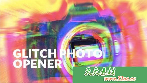 PR模板 失真特效图片开场视频片头模板 Glitch Photo Opener-天天素材网