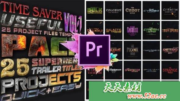 PR模板 25个SuperHero标题包适用于Premiere Pro | Mogrt-天天素材网