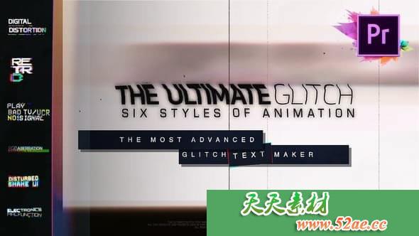 适用于Premiere Pro的70 Glitch title动画预设包| MOGRT-天天素材网