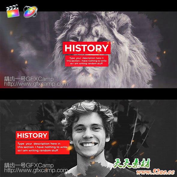 FCPX模板插件-水墨遮罩历史回忆照片相册片头动画-天天素材网