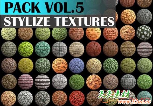 常用个性化贴图材质 CGTrader – Stylized Texture Pack – VOL.5-天天素材网