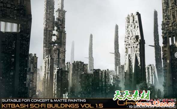 未来科幻楼房建筑3D模型 Kitbash Sci-fi Buildings Vol.1.5-天天素材网