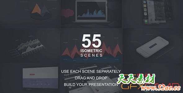 三维等距信息数据场景动画 55 Isometric Scenes Pack Infographics Mock-ups-天天素材网