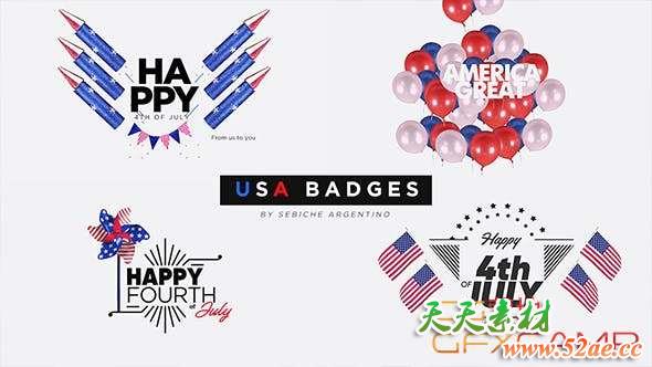 Apple Motion/FCPX模板插件-美国独立日条幅元素动画 USA Badges-天天素材网