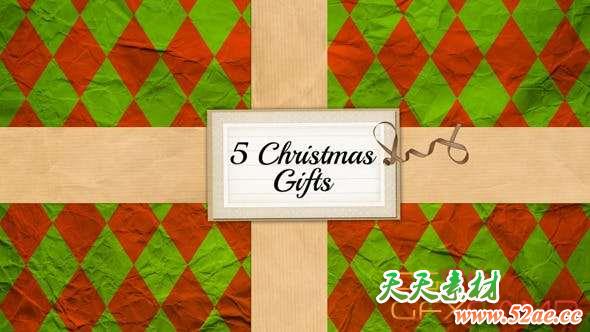 Apple Motion/FCPX模板插件-圣诞节礼物盒照片定格动画片头 5 Christmas Gifts-天天素材网
