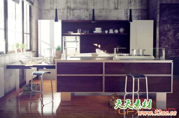 现代厨房台家具3D模型 Evermotion – Archmodels Vol.166 (3DS MAX格式)-天天素材网