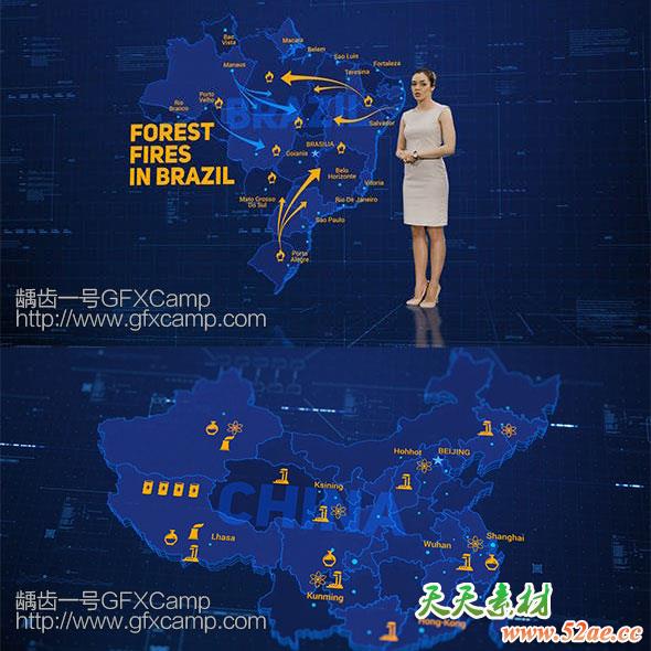 AE模板-科技感军事地图演示图标路径HUD动画-天天素材网
