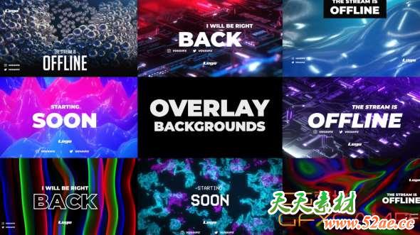 AE模板-时尚抽象科技感背景动画 Twitch Overlay Background Pack-天天素材网