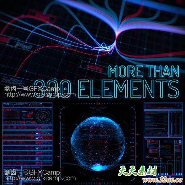 AE模板-300组科技感线条界面UI元素HUD动画Sci-fi-Interface-HUD-Package-2-天天素材网