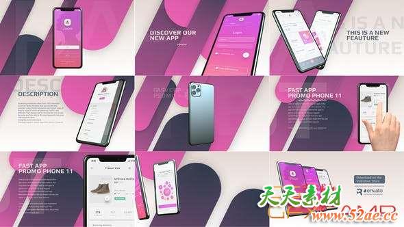 AE模板-iPhone 11苹果手机宣传动画片头 Fast App Promo Phone 11-天天素材网