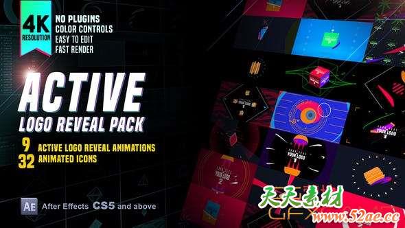AE模板-创意扁平化Logo动画 Active Logo Reveal Pack-天天素材网