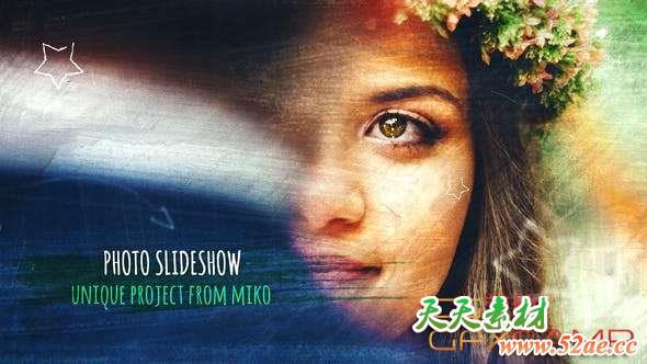 AE模板-笔刷遮罩幻灯片相册开场 Photo Slideshow-天天素材网