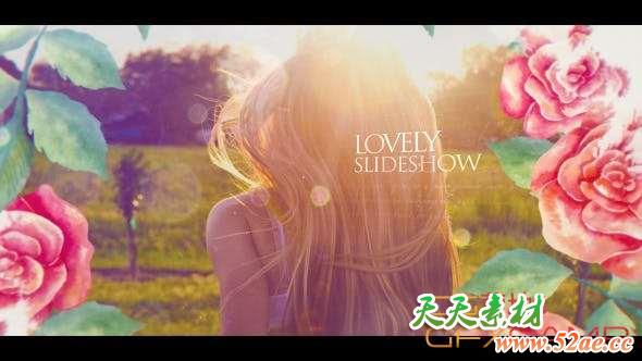 AE模板-水彩花朵相框浪漫爱情照片相册片头 Lovely Slideshow-天天素材网