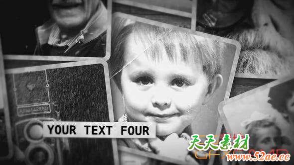 AE模板-黑白老照片回忆历史相册片头 Old Photo Slideshow-天天素材网