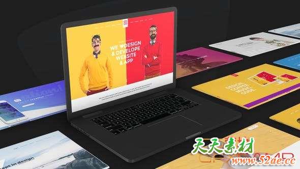 AE模板-苹果笔记本电脑网站介绍宣传片头 Website Promo On Macbook Device – Animated Mockup-天天素材网
