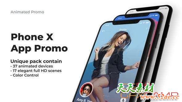 AE模板-iPhone X手机APP宣传展示动画片头 Phone X – App Promo-天天素材网