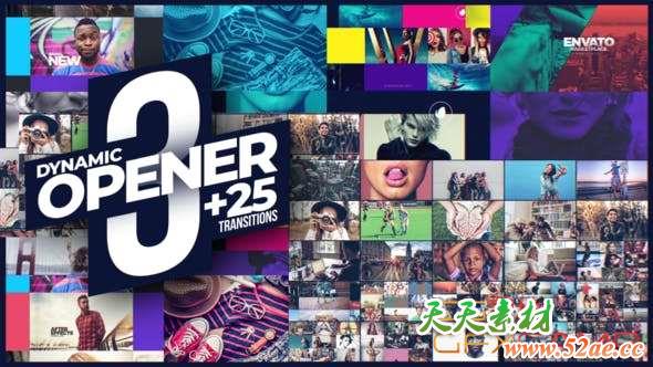 AE模板-动态分屏切割图片视频片头 Dynamic Openers & Transitions-天天素材网