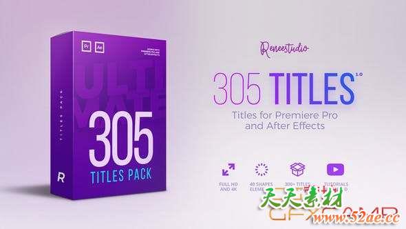 AE模板+PR预设-305组文字标题动画预设 305 Titles Ultimate Pack for Premiere Pro & After Effects-天天素材网