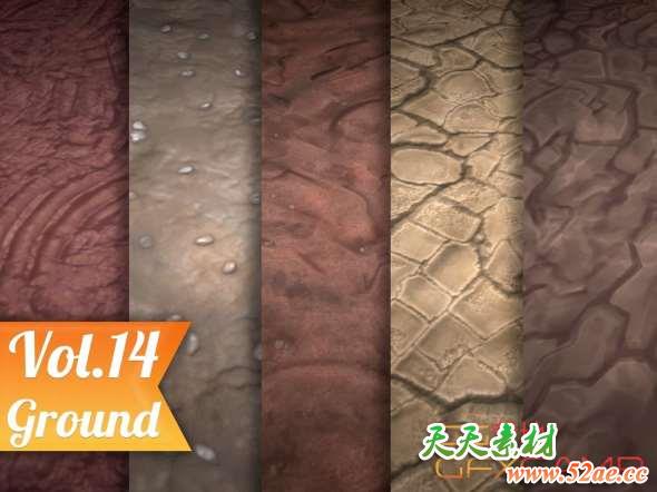 手绘风格路面贴图纹理预设 Cgtrader – Stylized Ground Vol 14 – Hand Painted Texture Pack Texture-天天素材网