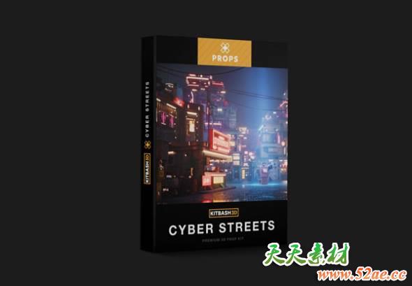 赛博朋克未来科幻街道楼房3D模型 KitBash3D Props – Cyber Streets (MAX/OBJ/FBX/MTL格式)-天天素材网