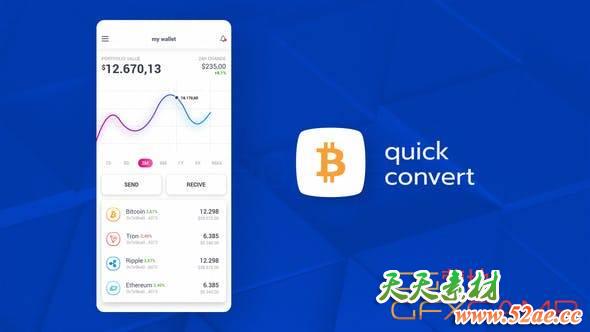 AE模板-简洁扁平化APP宣传动画片头 Cryptocurrency App Promo-天天素材网