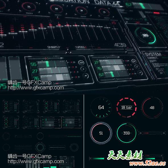 AE模板-200+未来复古科幻FUI界面科技屏幕HUD动画元素FUI HUD Design Elements-天天素材网