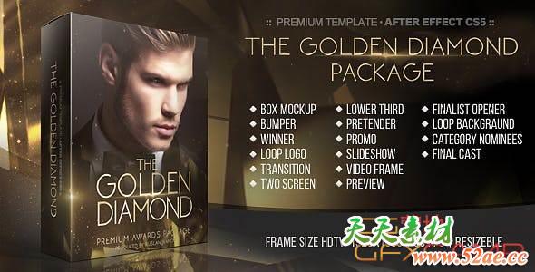 AE模板-金色水晶颁奖典礼晚会片头 The Golden Diamond Awards Package-天天素材网
