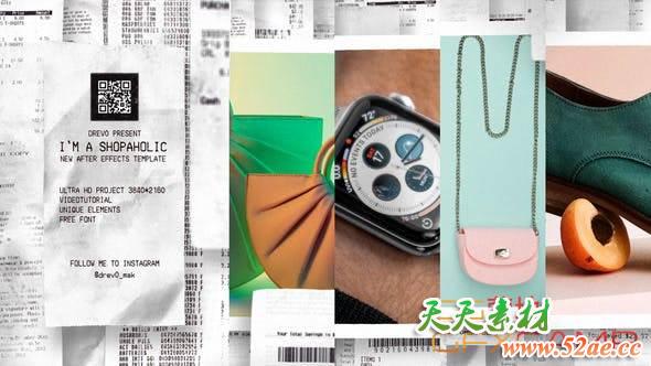 AE模板-购物订单小票商品宣传展示 I`m a Shopaholic-天天素材网