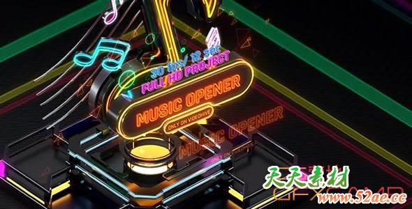 AE模板-三维霓虹灯风格音乐片头 Music Opener Neon Style-天天素材网